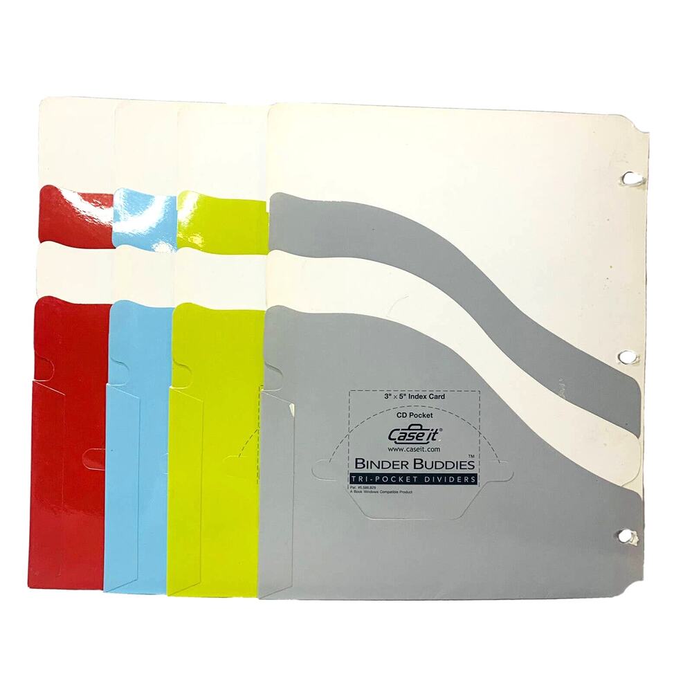 Case It 3 Ring Binder Buddies Tri-Pocket Dividers Multi Color Folders Divider CD